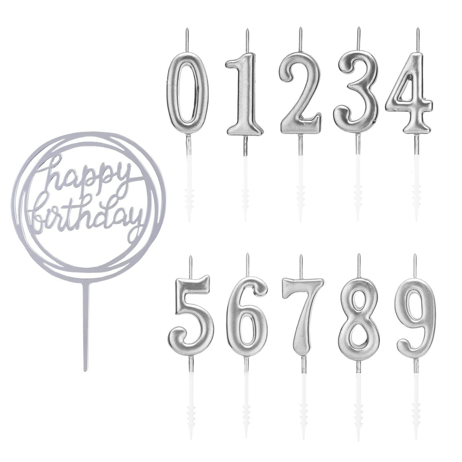 10-Piece Number Birthday Candles Set (0-9) - Sparkling Silver Glitter Cake Toppers for Birthday Parties, Weddings & Special Celebrations - Perfect for Cakes, Cupcakes & Dessert Decorations