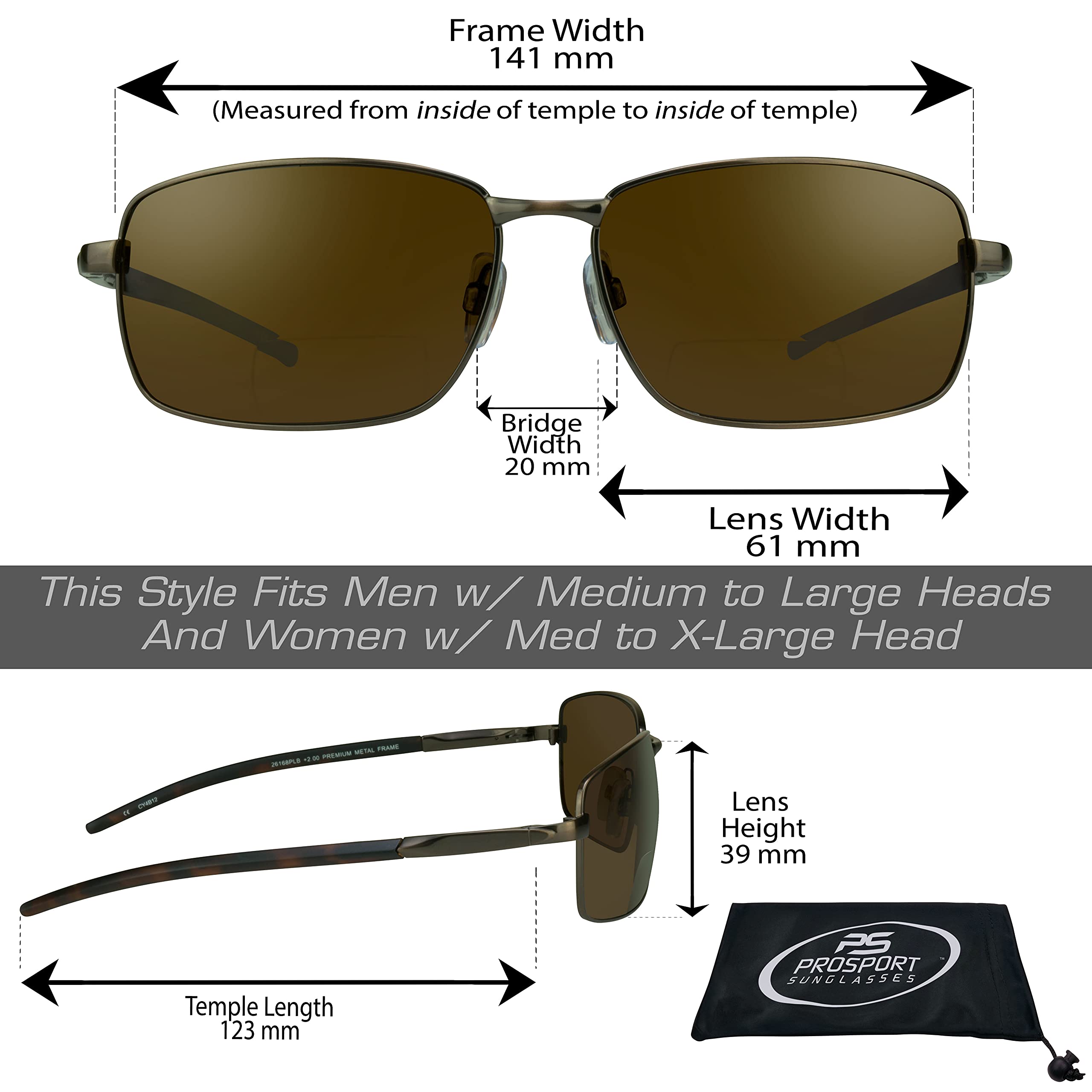 ProSPORT Polarized Bifocal Sunglasses for Men & Women - UV Protection, Anti-Glare Fishing Sunglasses with Metal Frame - Perfect for Outdoor Activities, Driving, and Beach Vacations