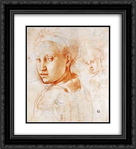 Jacopo Pontormo Museum Art Print - Study of a Boy Turning His Head in 20x22 Black Ornate Frame with Double Matting | Renaissance Portrait for Home Decor, Office & Art Collection