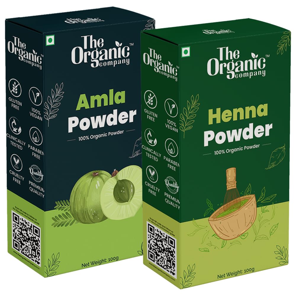 Organic Amla Powder & Henna Leaves Powder Combo - 100% Pure Natural Herbal Hair Color for Men & Women | Promotes Hair Growth, Black Hair Dye, Hair Wash | Ideal for Herbal Hair Packs & Natural Hair Care Routines