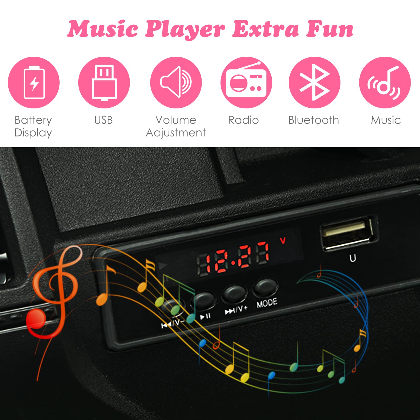OLAKIDS 12V Electric Ride On Truck for Kids - Remote Control Battery Powered Toddler Car with Music, Horn, 3 Speed Settings, LED Lights & Bluetooth - Pink Kids Toy Truck for Indoor/Outdoor Play, Birthday Gifts & Backyard Fun