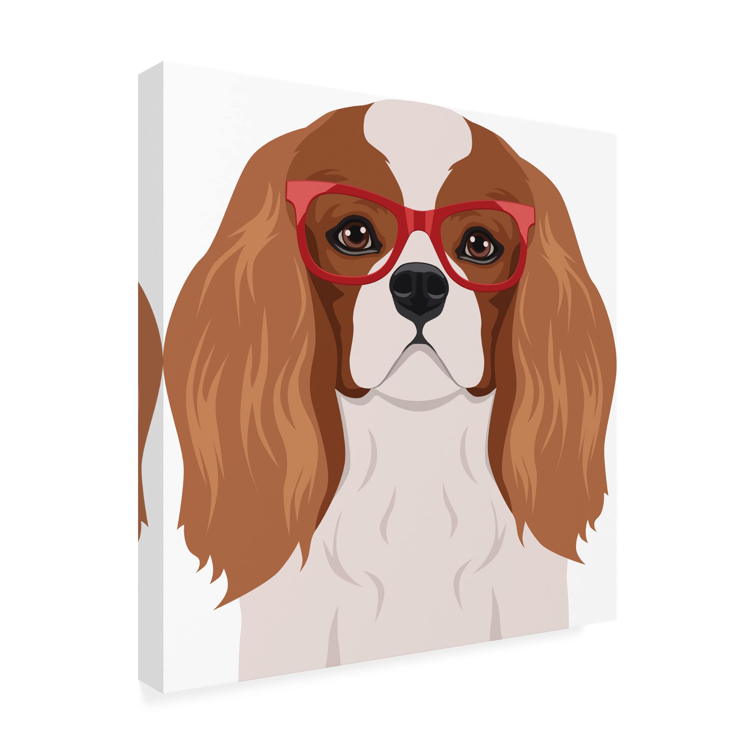 Cavalier King Charles Spaniel Wearing Hipster Glasses Canvas Wall Art - Modern Pet Portrait Painting for Living Room & Bedroom Decor - Funny Dog Gift for Pet Lovers