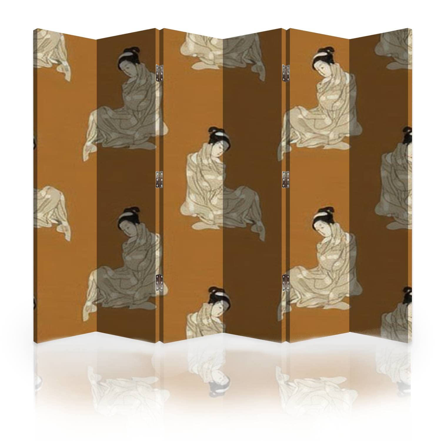 Japanese Style 6-Panel Canvas Room Divider Screen - Ethnic Kimono Women Design Folding Privacy Partition for Living Room, Bedroom & Office Decor
