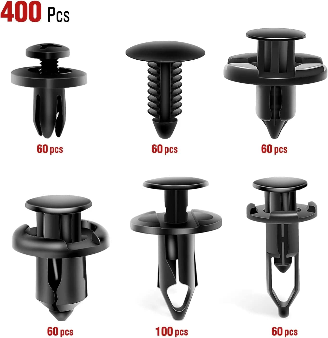 400 Pcs 6mm 7mm 8mm 9mm 10mm Car Retainer Clips - Compatible with GM Ford Toyota Honda Chrysler Nissan - Perfect for Auto Interior Panel Fastening and Trim Repair