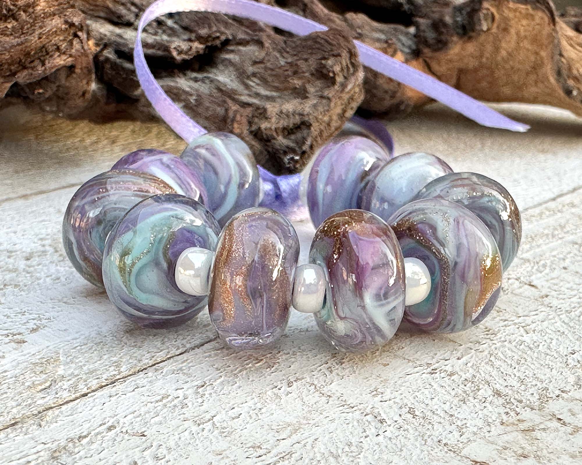 10pcs Purple Aqua Shimmer Lampwork Glass Beads for Jewelry Making - DIY Bracelets, Necklaces, Earrings & Home Decor Crafts