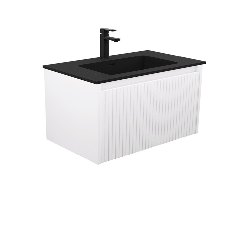 Fienza MON75RW 750 Montana Alina Satin White Wall Mounted Bathroom Vanity - Modern Space-Saving Design for Small Bathrooms & Powder Rooms