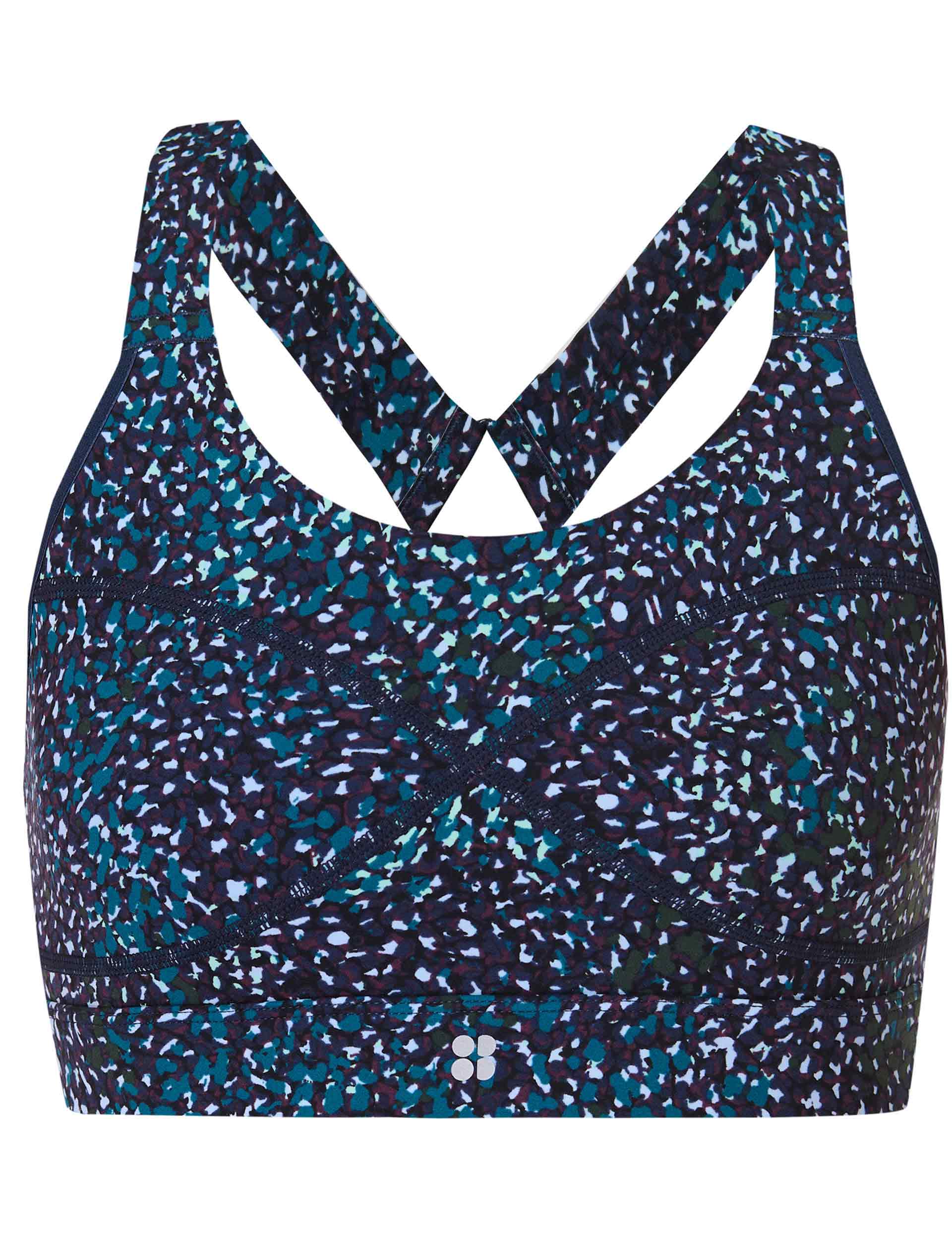 Power Medium Support Sports Bra - Blue Aurora Print - High-Impact Workout & Running Top for Women - Yoga, Gym & Activewear