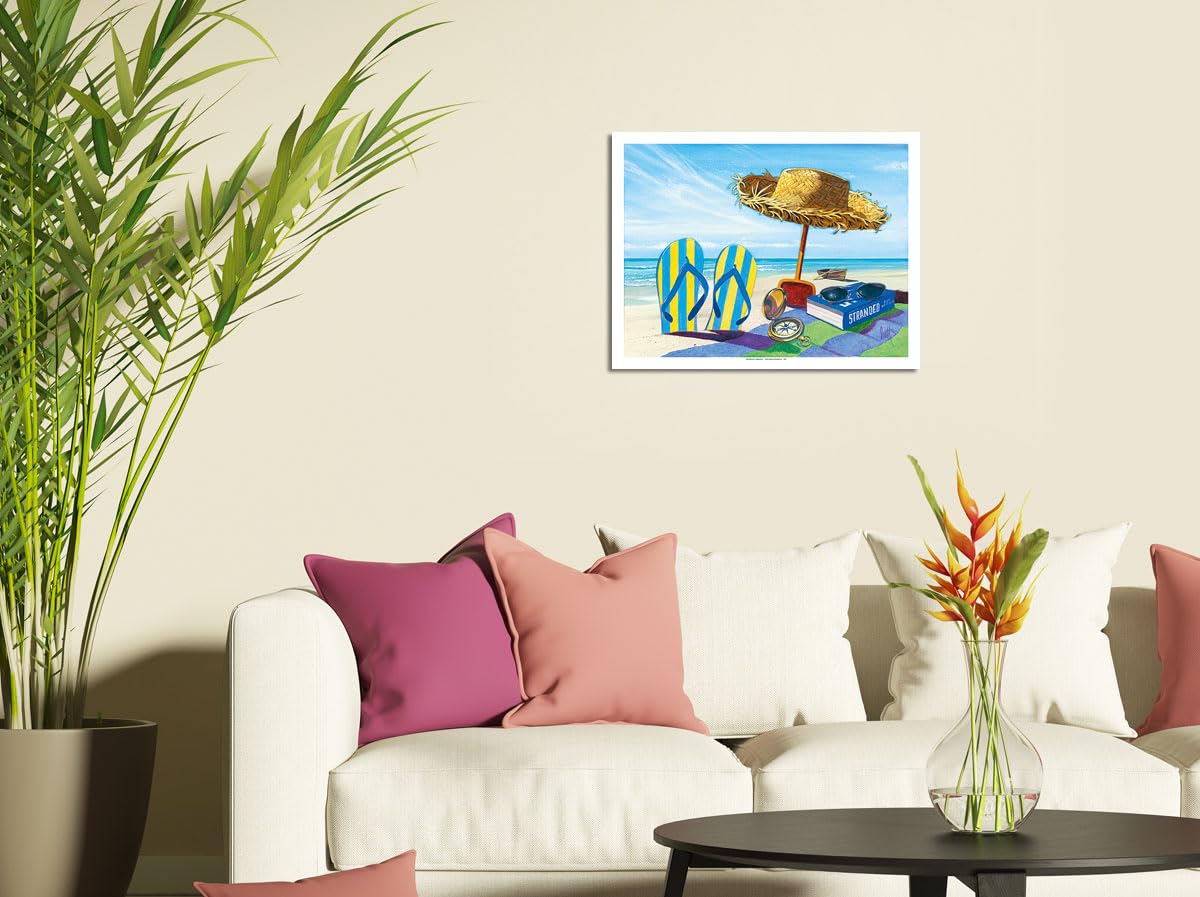 Scott Westmoreland Original Beach Art Print - 20x26 Inch Rolled Canvas Painting with Straw Hat, Sunglasses, Towel & Flip Flops - Perfect for Coastal Home Decor, Vacation Gifts & Beach House Wall Art