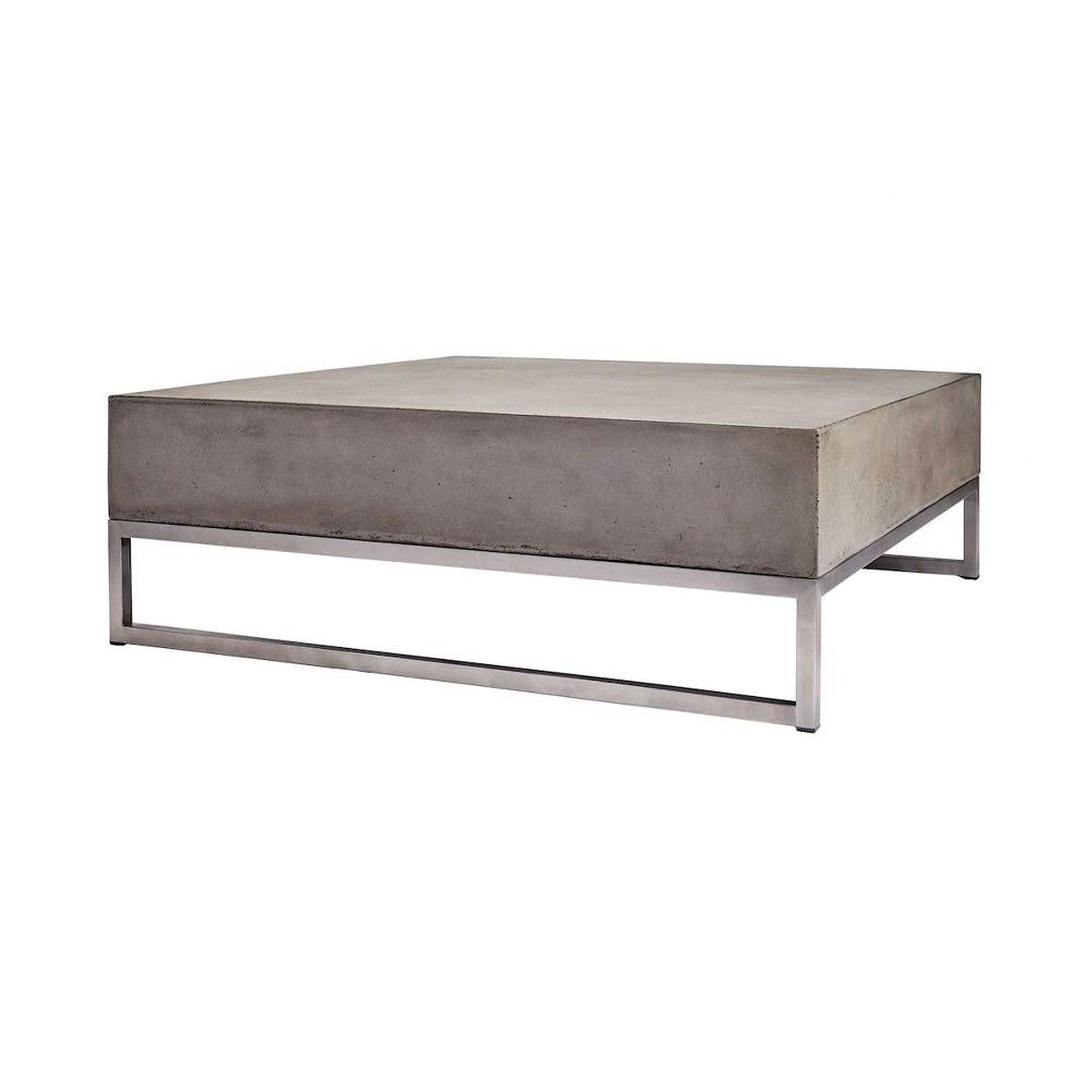 Elk Home Bulwark Coffee Table - Waxed Concrete Top with Stainless Steel Base - Modern Industrial Living Room Furniture for Home & Office Decor