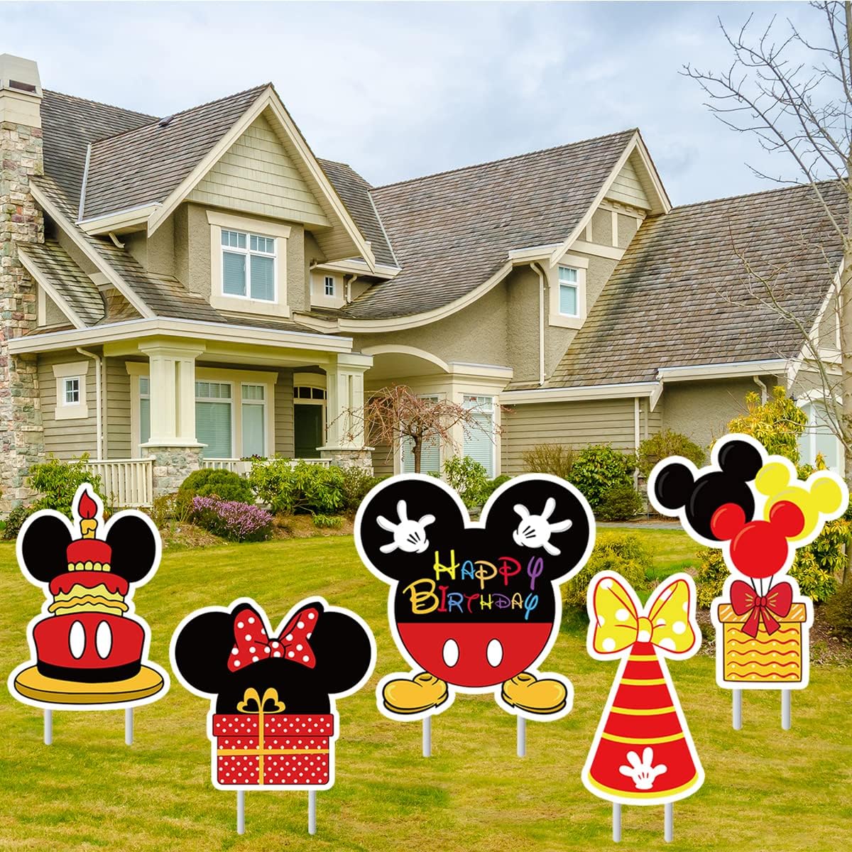 5Pcs Mickey Mouse Birthday Party Supplies - Large Cartoon Mickey Yard Lawn Signs for Kids Birthday Decorations | Perfect for Outdoor Birthday Parties, Disney Themed Events & Backyard Celebrations