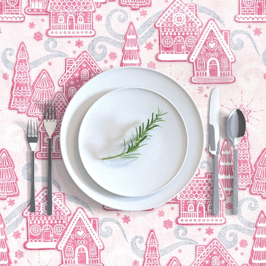 Custom Gingerbread Toile Pink Christmas Tablecloth - 90