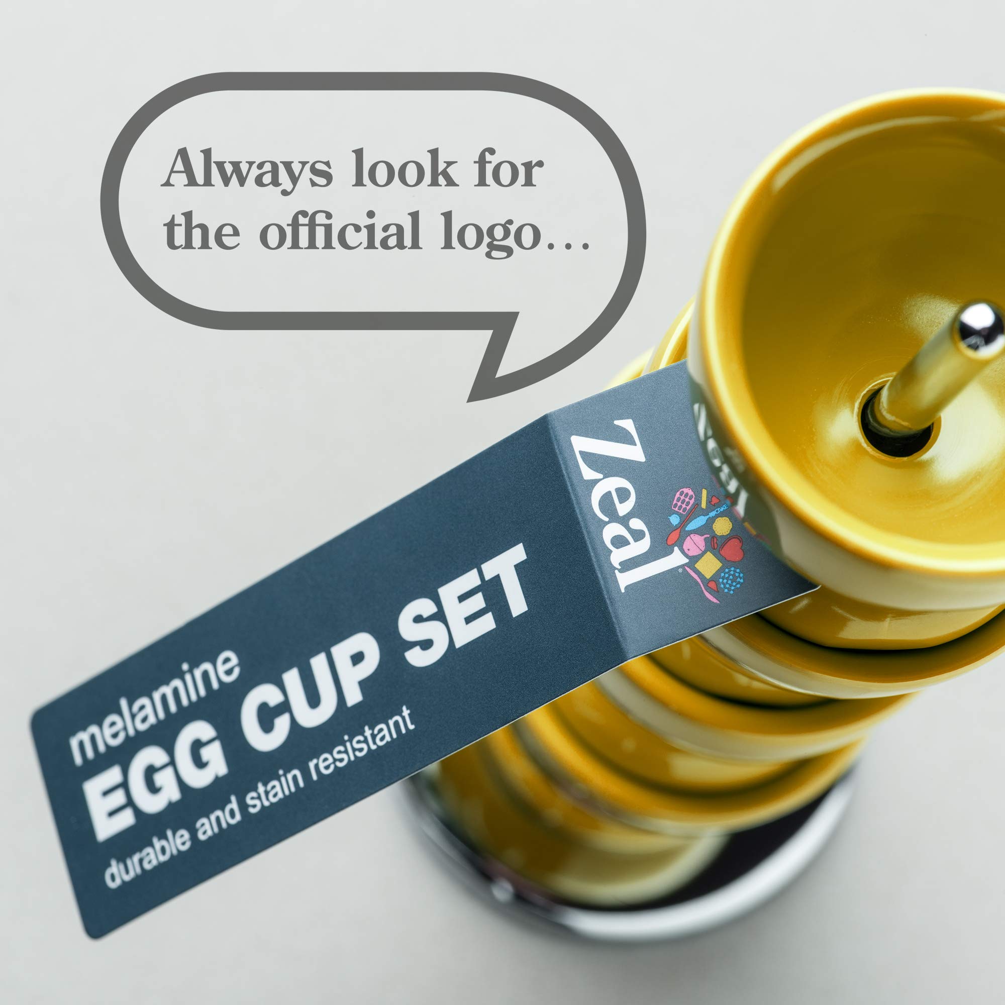 Zeal Melamine Stackable Egg Cups Set of 4 with Chrome Storage Stand - Mustard Yellow | Durable Kitchen Organizers for Breakfast, Easter Decor & Party Serving