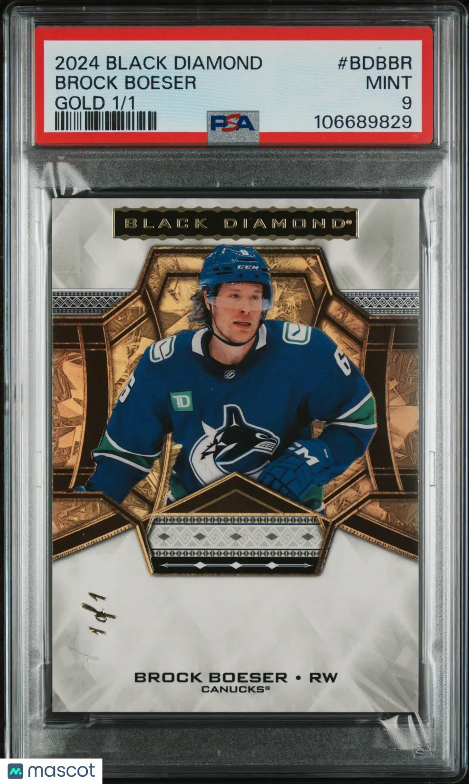 2024 Upper Deck Black Diamond Brock Boeser Gold PSA 9 1/1 Hockey Trading Card - Rare Collectible for Sports Memorabilia Fans & NHL Enthusiasts - Perfect for Display, Investment, and Gifting