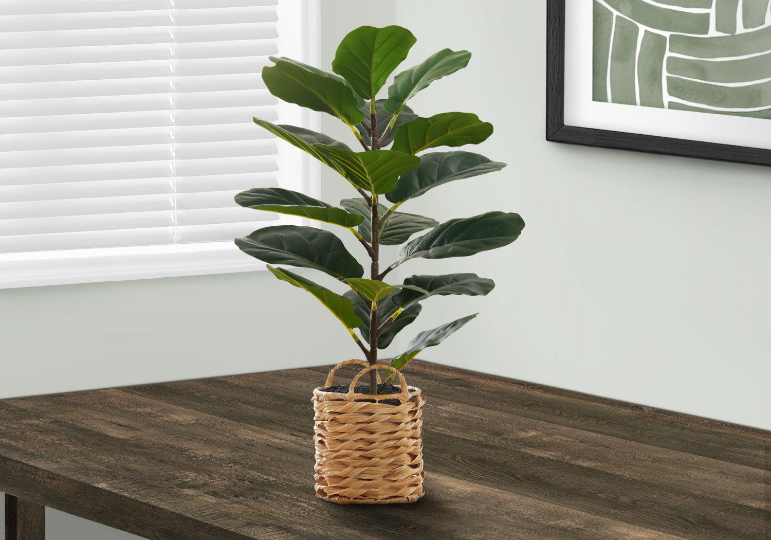 28 Inch Fiddle Leaf Fig Tree with 8 Woven Baskets - Artificial Green Indoor Plant for Home Decor, Living Room, Office, and Wedding Decoration
