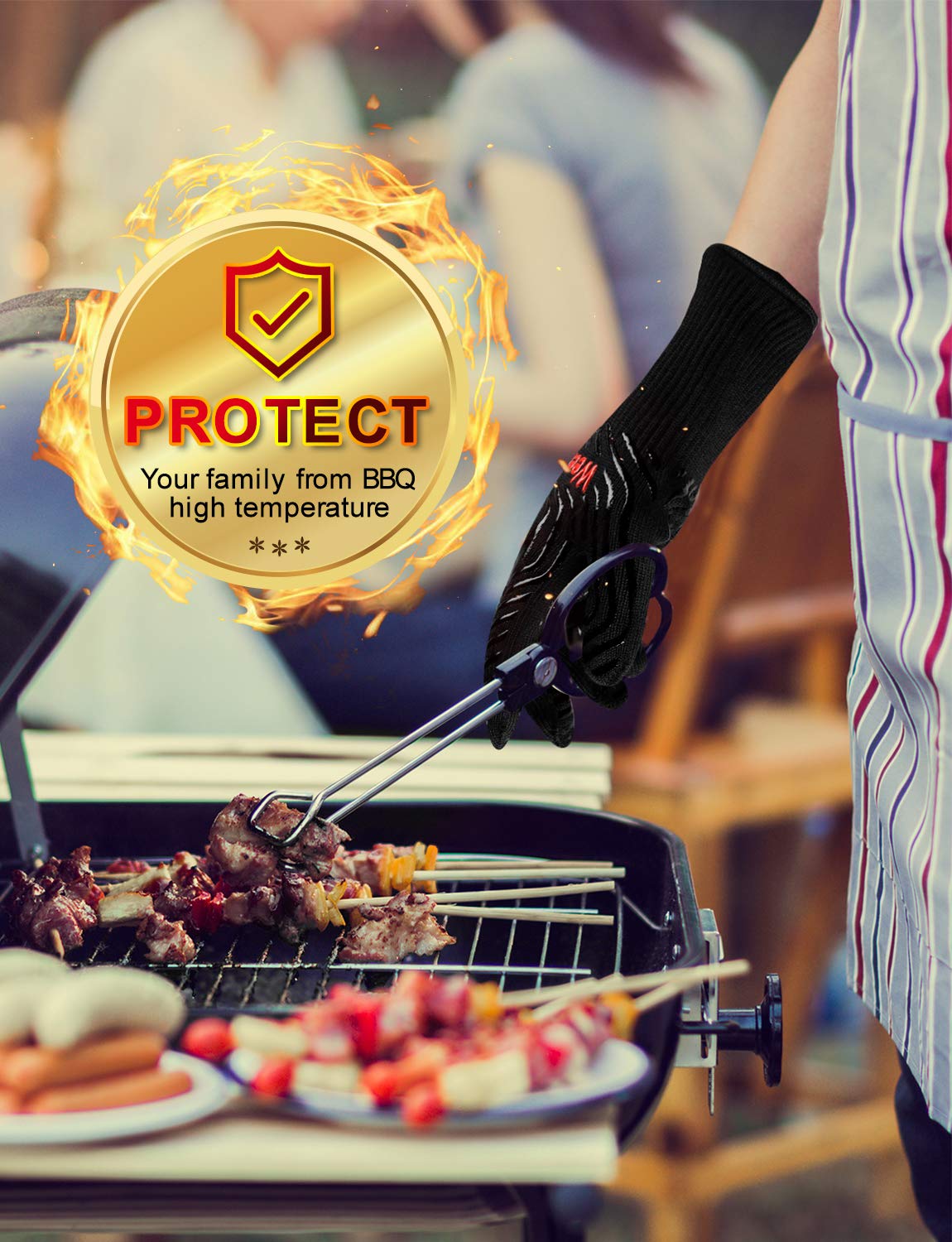 WEEDABEST Heat Resistant BBQ Gloves - 13.5 Inch Professional Oven Mitts for Grilling, Smoking, Barbecue & Kitchen Use - Black (Ideal for Outdoor Cooking, Camping & Hot Food Handling)