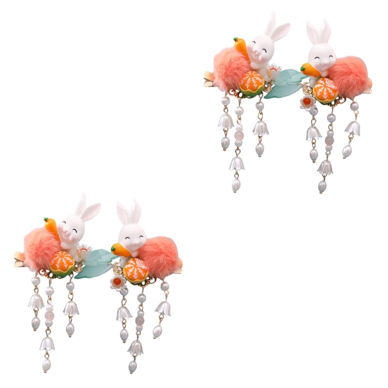 Beaupretty 4 Pcs Bunny Hair Clips for Women & Girls - Cute Rabbit Tassel Hairpins, Japanese Hair Accessories, Ball Hair Barrettes - Perfect for School, Parties, and Daily Styling