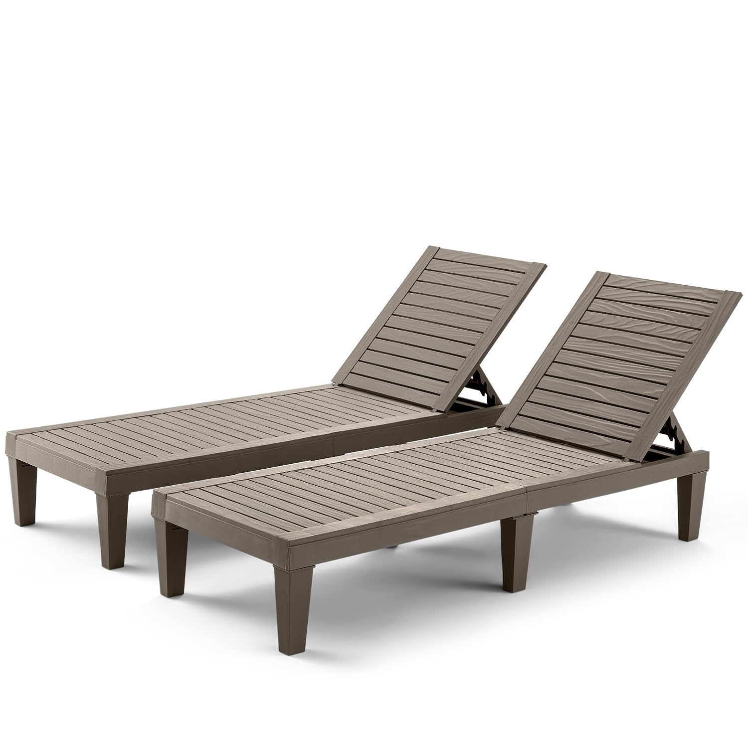 EROMMY 2-Pack Outdoor Chaise Lounge Chairs - All-Weather Patio Loungers with 5-Position Adjustable Backrest & Wood Texture Design - Reclining Chairs for Patio, Garden, Beach, Poolside, Balcony - Perfect for Sunbathing, Relaxing and Outdoor Lounging