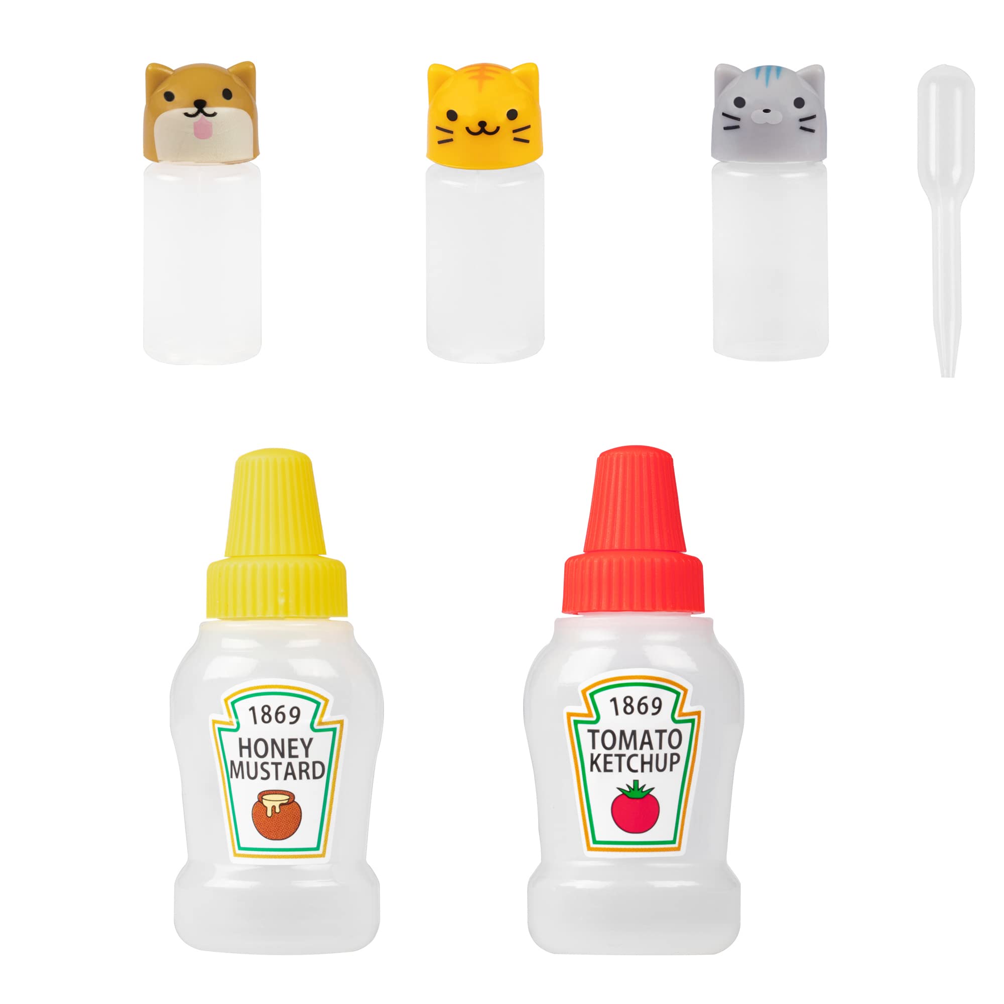 5-Piece Mini Condiment Squeeze Bottles Set - Plastic Ketchup, Honey & Salad Dressing Containers (0.84oz/0.1oz) - Perfect for Bento Boxes, Picnics & Kitchen Organization