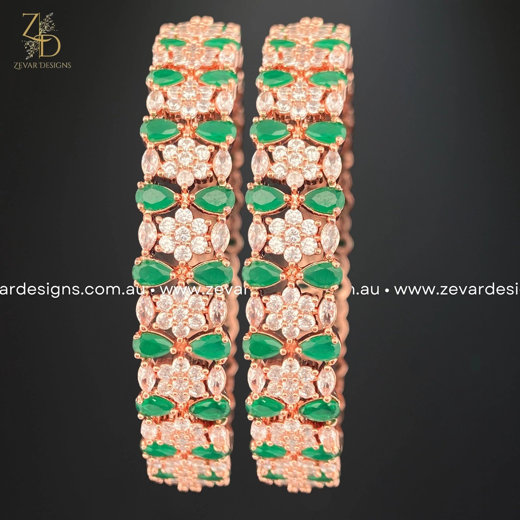 AD Bangles - Elegant Green & Rose Gold Bracelets for Women | Perfect for Parties, Weddings & Everyday Wear