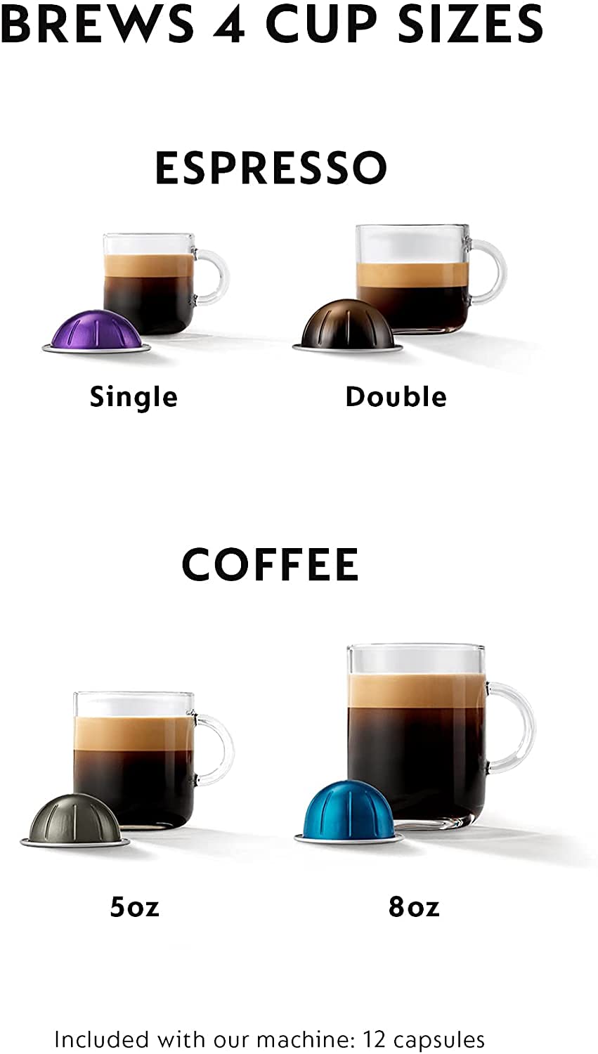 Nespresso Vertuo Plus Coffee and Espresso Machine by Breville - Ink Black with Aeroccino Milk Frother | Perfect for Home, Office & Gifts | Brew Barista-Quality Coffee & Espresso Drinks
