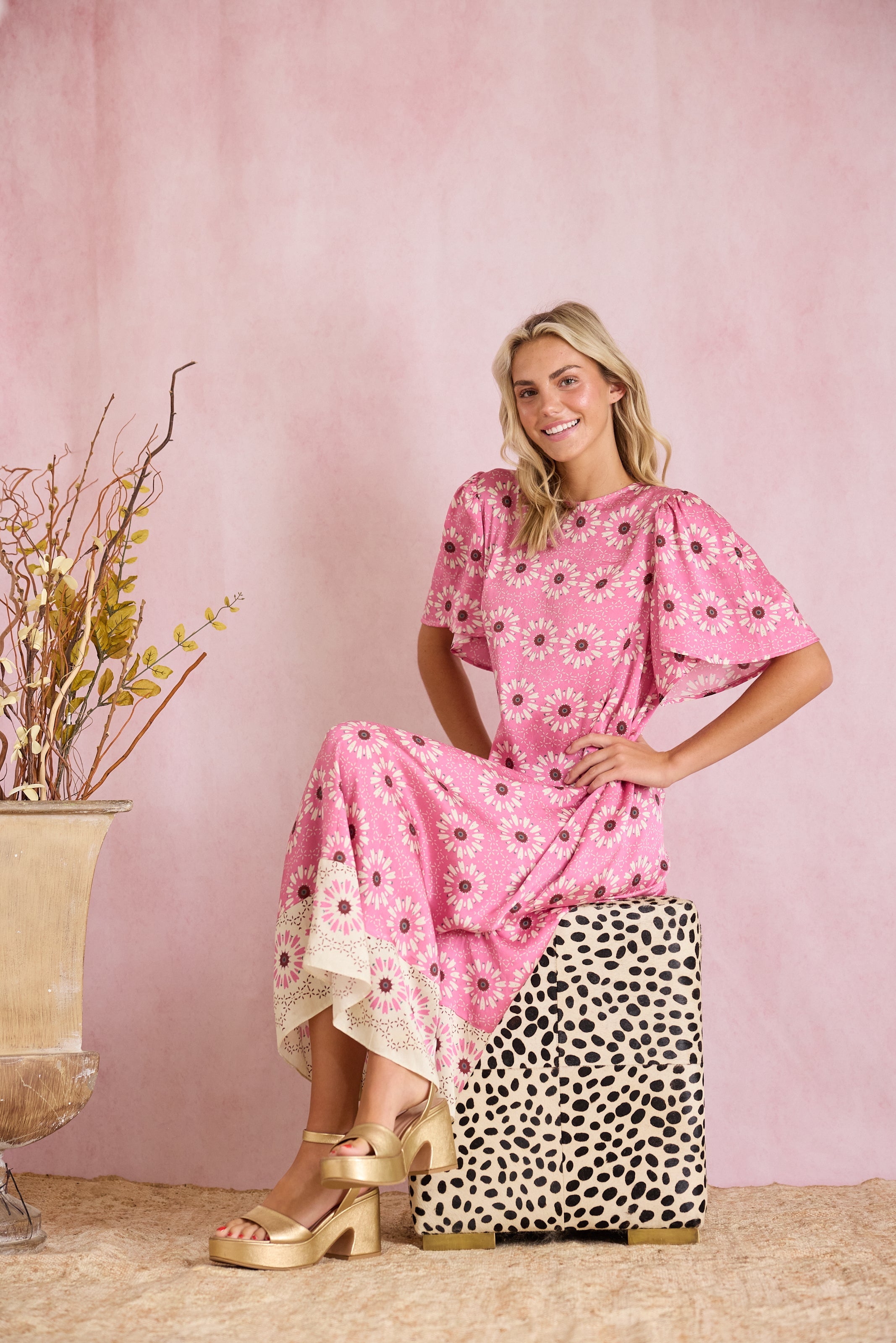 Georgia Dress - Wildflower Pink Floral Summer Dress for Women | Casual & Party Wear | Perfect for Weddings, Dates & Outdoor Events