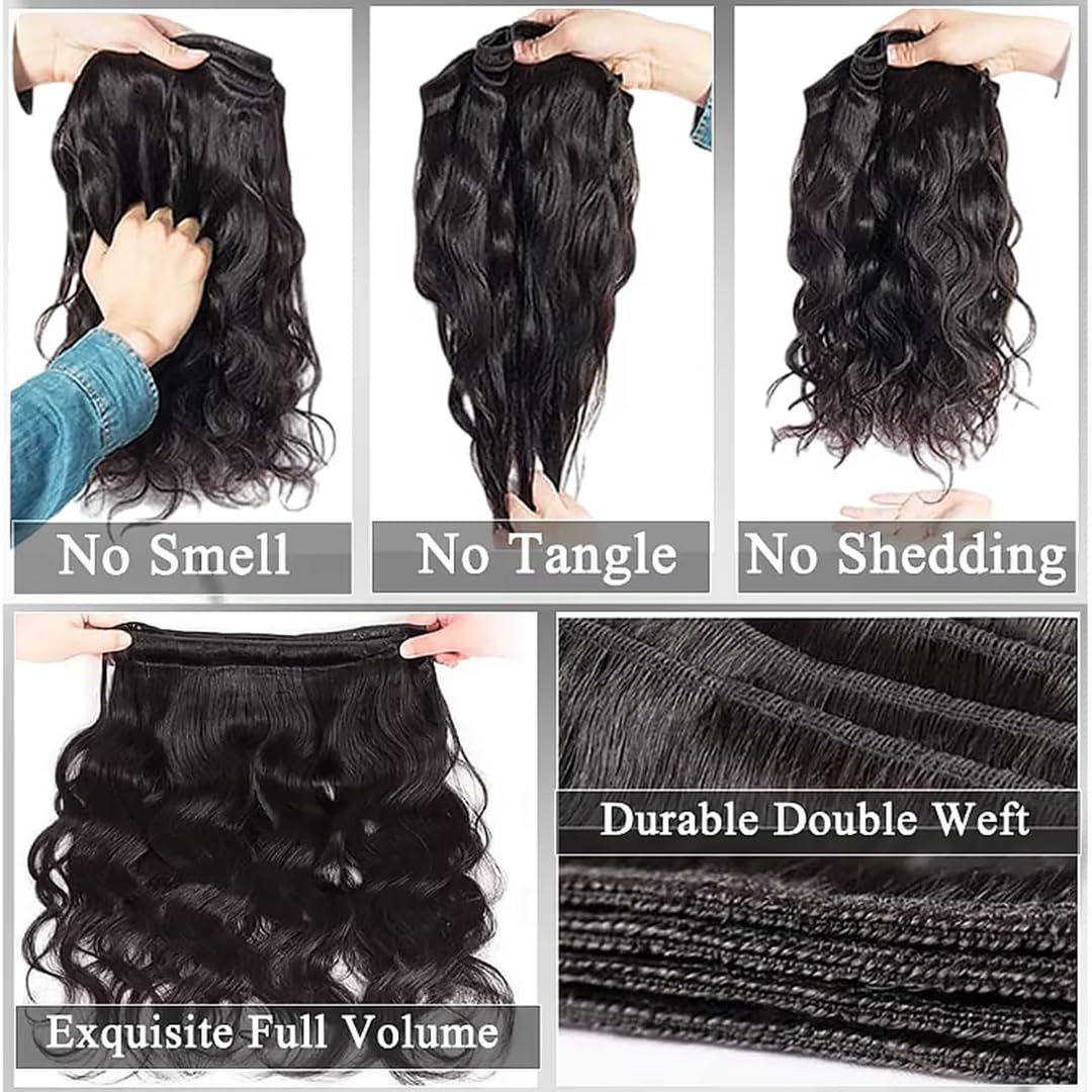 22 24 26 Inch Brazilian Virgin Body Wave Human Hair Bundles - 3 Bundles 16A Grade Raw Human Hair with Glossy Quick Wave for Black Women (Natural Color) | Perfect for Weaves, Extensions & Protective Hairstyles