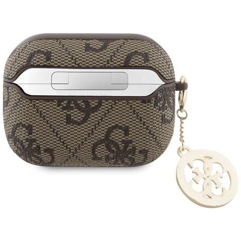Guess Genuine Leather & PU 4G Script Charm Case for AirPods Pro 2 - Brown (GUAP2P4E4CDW) | Stylish Protective Cover for Everyday Use, Travel & Gifts