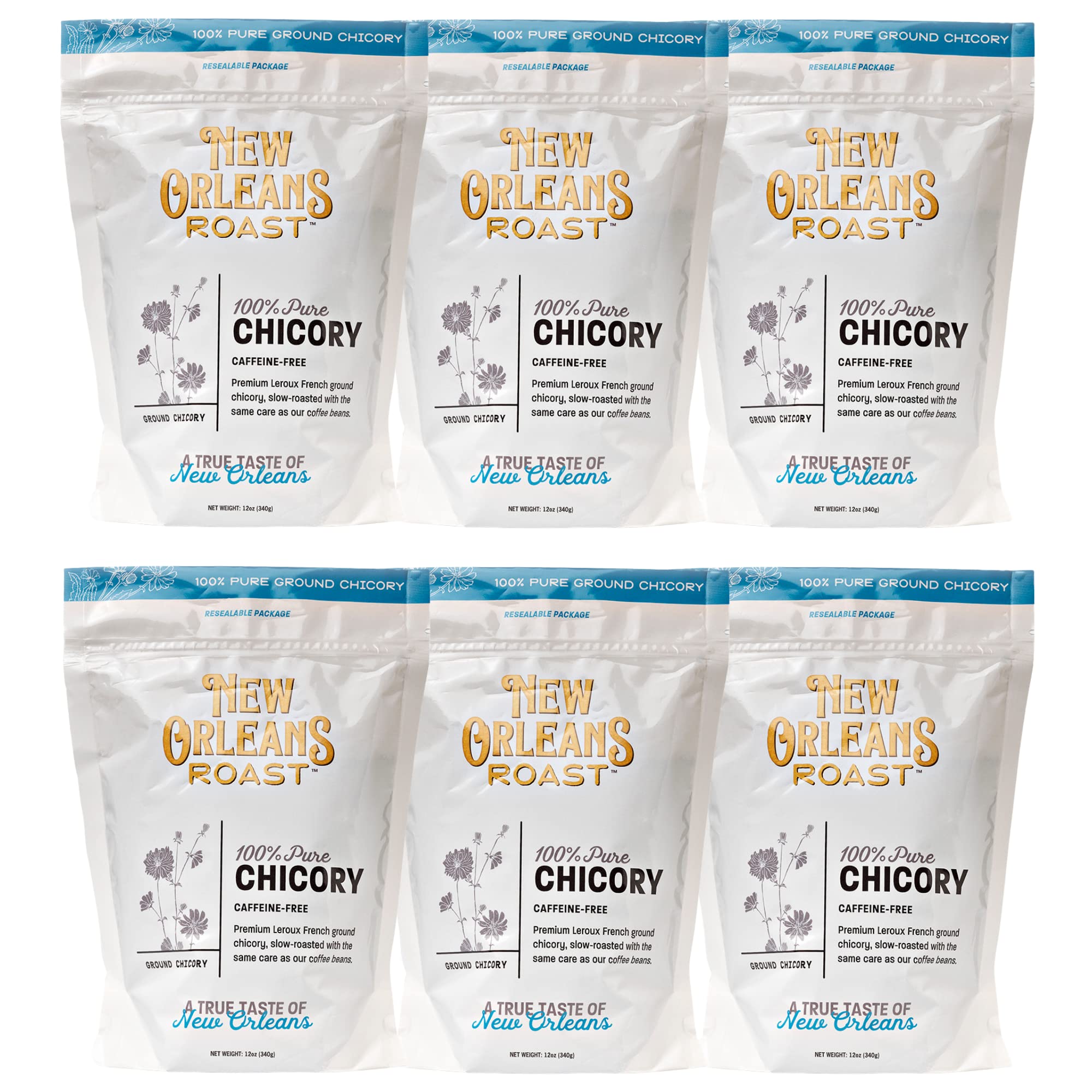 100% Pure French Chicory Root - Dark Roast, Acid Free, Caffeine Free Coffee Substitute - 12oz (Pack of 6) Resealable Bags | Brew Like Coffee, Keto Friendly | Perfect for Coffee Alternatives, Blending with Coffee, or Enjoying as Herbal Tea