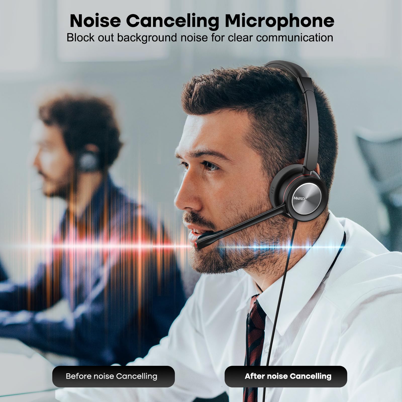 MAIRDI USB Headset with Noise Canceling Microphone for PC, Laptop - Computer Headset for Office Work, Call Center, Business Softphone, Teams & Zoom Meetings - Perfect for Remote Work & Online Classes