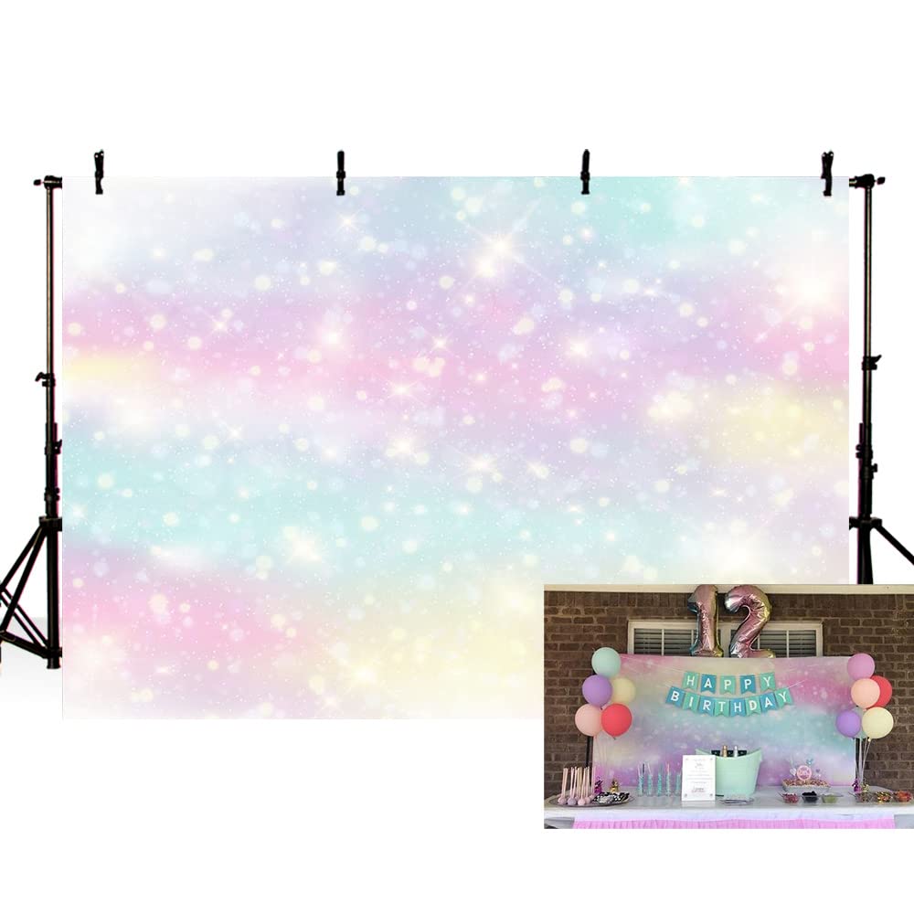 Glitter Rainbow Watercolor Photography Backdrop - 7x5ft Colorful Stars Magical Birthday Party Decor, Princess Theme Photo Booth Background for Happy Birthday Celebrations, Baby Showers & Social Media Content Creation