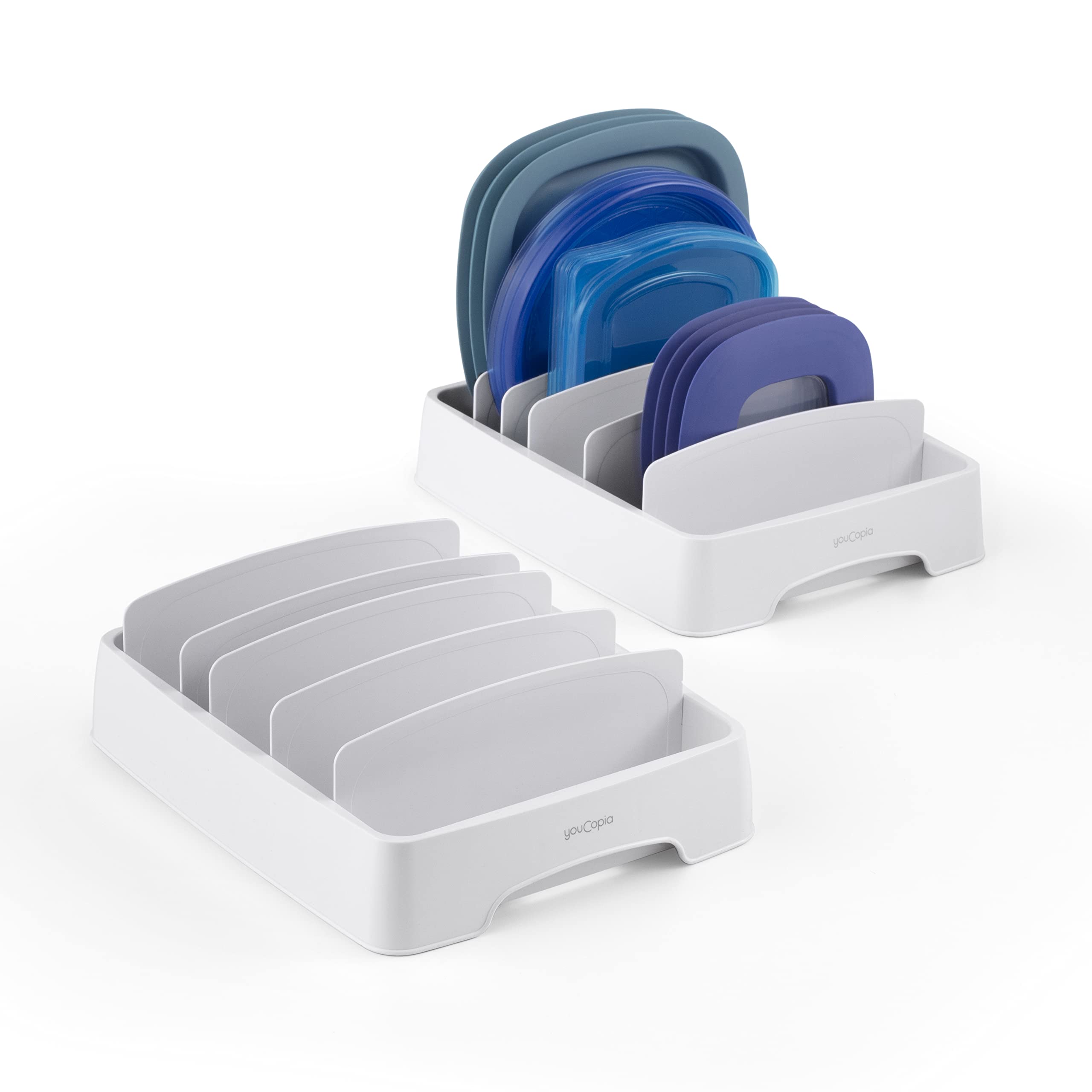 YouCopia StoraLid Adjustable Food Container Lid Organizer - 2 Pack Kitchen Cabinet Storage Solution for Plastic Container Lids - Perfect for Pantry, Fridge & Small Space Organization