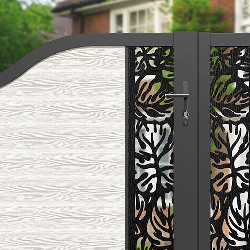 Classic Botanic Curved Top Driveway Gate - Light Stone Finish with Middle & End Screen - Perfect for Garden Entry, Estate Security and Landscape Enhancement