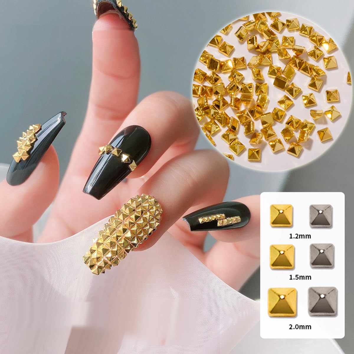 Punk Nail Rivets 3 Sizes - Gold Flatback Spike Studs for DIY Manicure & Nail Art