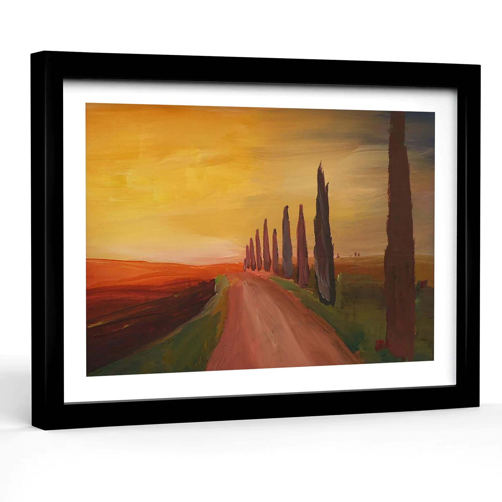 12''x18'' Wood Framed Modern Canvas Wall Art - Tuscany Alley With Cypress At Dusk - Baby Girl Bedroom Decor, Small Office & Home Wall Art | Perfect for Nursery, Living Room & Workspace Decor