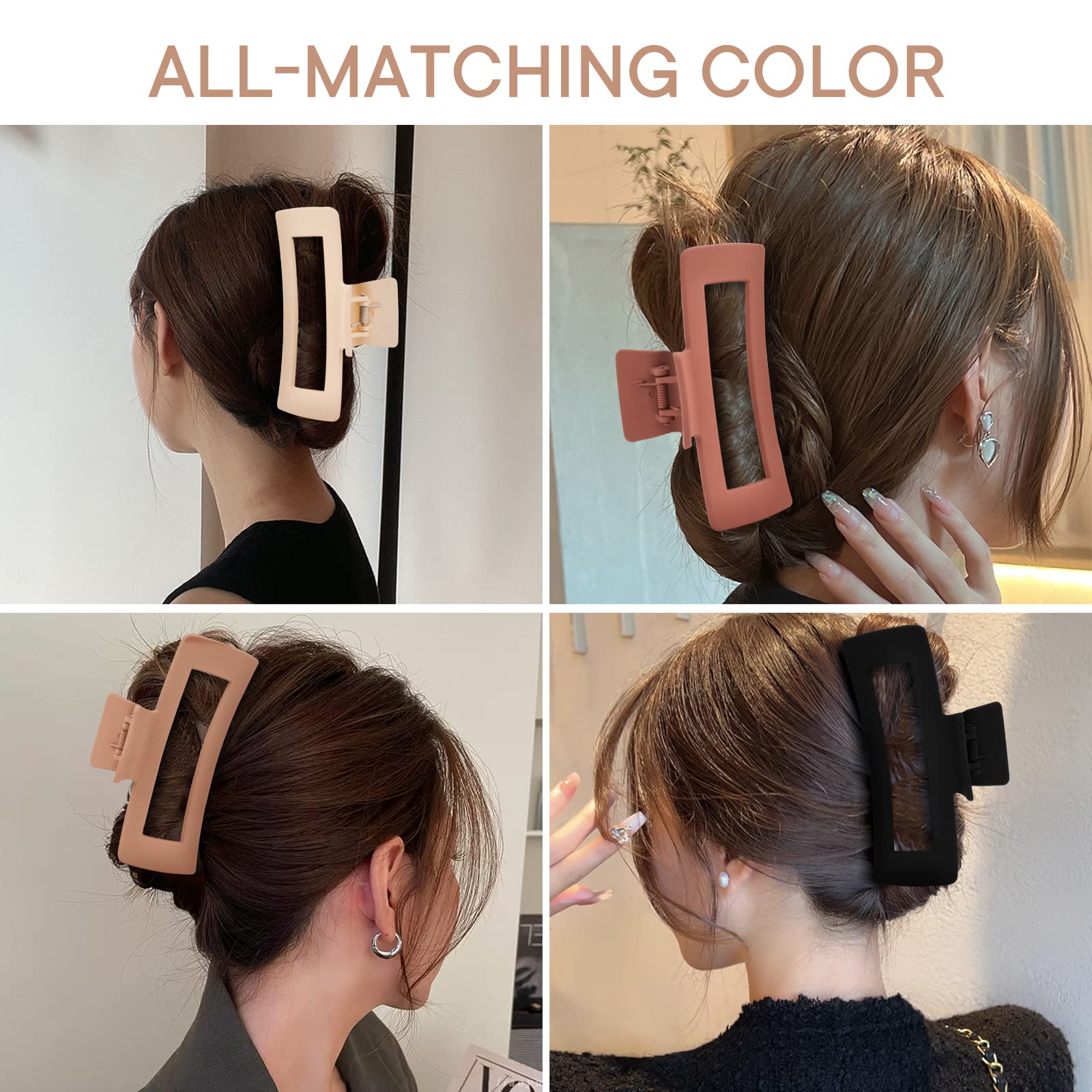 4 Pack 5 Inch Extra Large Claw Clips for Thick & Long Hair - Matte Non-Slip Jumbo Hair Clips for Women & Girls - Perfect for Ponytails, Buns & Everyday Hairstyles
