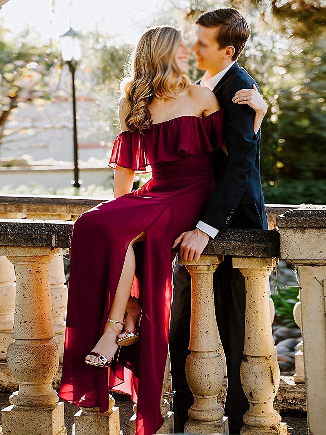 Elegant Off Shoulder Slit Bridesmaid Dresses - Long Ruffles A-Line Chiffon Formal Prom Gowns for Weddings & Special Occasions (Lavender, Plus Size 16) - Perfect for Wedding Parties, Evening Galas & Formal Events