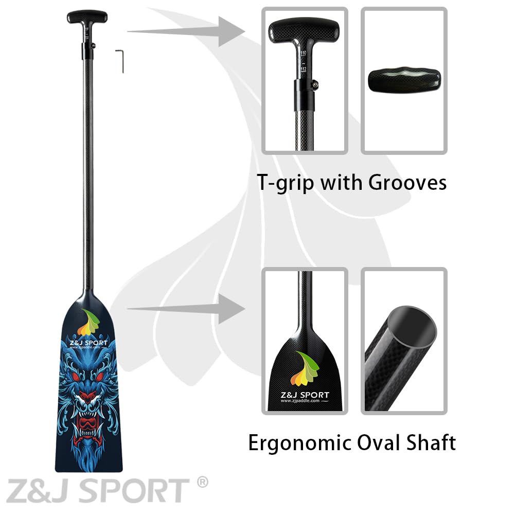 Premium Adjustable Dragon Boat Paddle - IDBF Approved Carbon Fiber Racing Paddle with Dragon Graphic & T-Handle Adjuster | Competition & Training Use for Dragon Boat Teams
