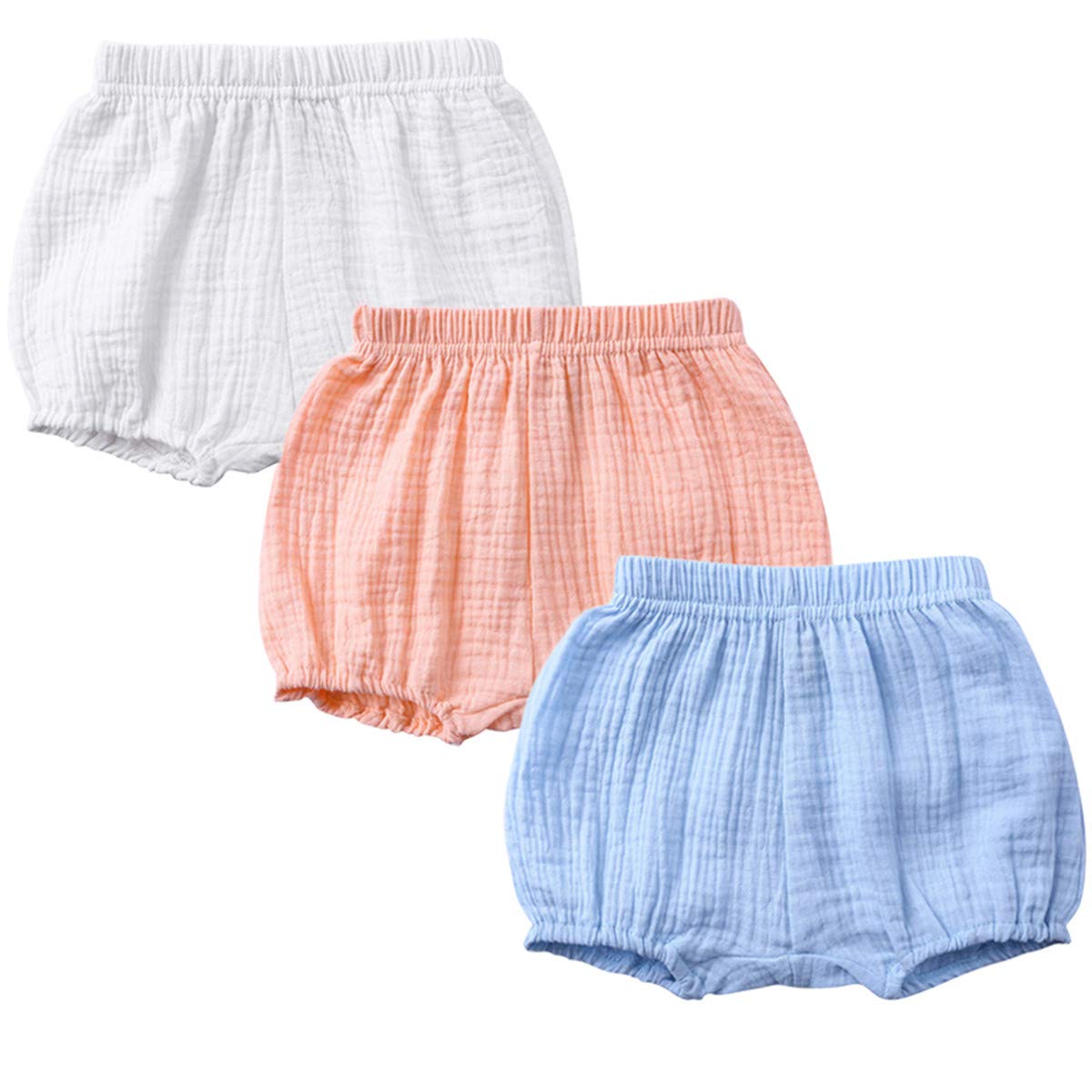 3 Pack Baby Girls & Boys Cotton Linen Blend Bloomer Shorts - Soft & Breathable Summer Playwear for Toddlers 1-3 Years | Perfect for Playdates, Beach Outings & Photo Shoots