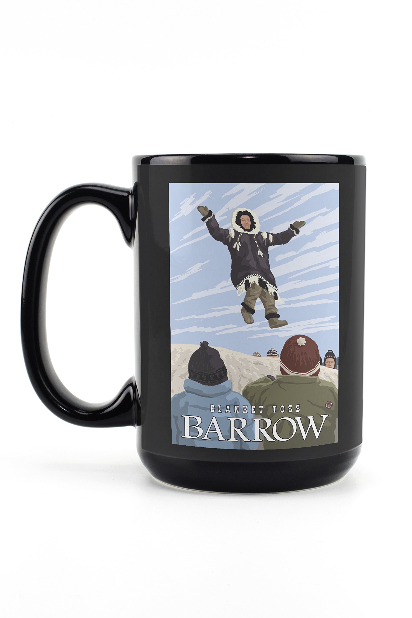 Lantern Press Alaska Blanket Toss Barrow Alaska 15oz Black Ceramic Coffee Mug - Microwave & Dishwasher Safe - Perfect for Home, Office & Camping Use