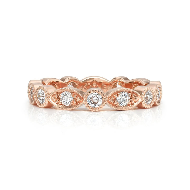 18K Rose Gold Single Stone Elizabeth Band Ring - Elegant Wedding, Engagement, or Anniversary Jewelry Gift for Women