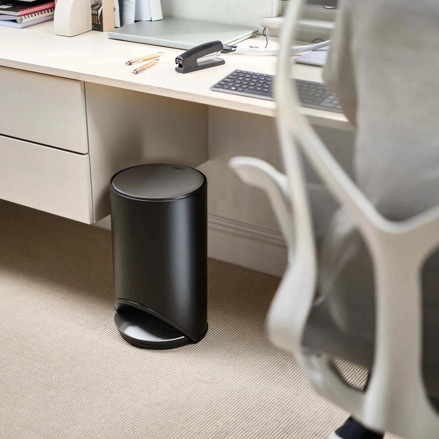 Arc™ 10L Easy Push Matt Black Pedal Bin - Hands-Free Trash Can for Kitchen, Bathroom & Office Waste Disposal