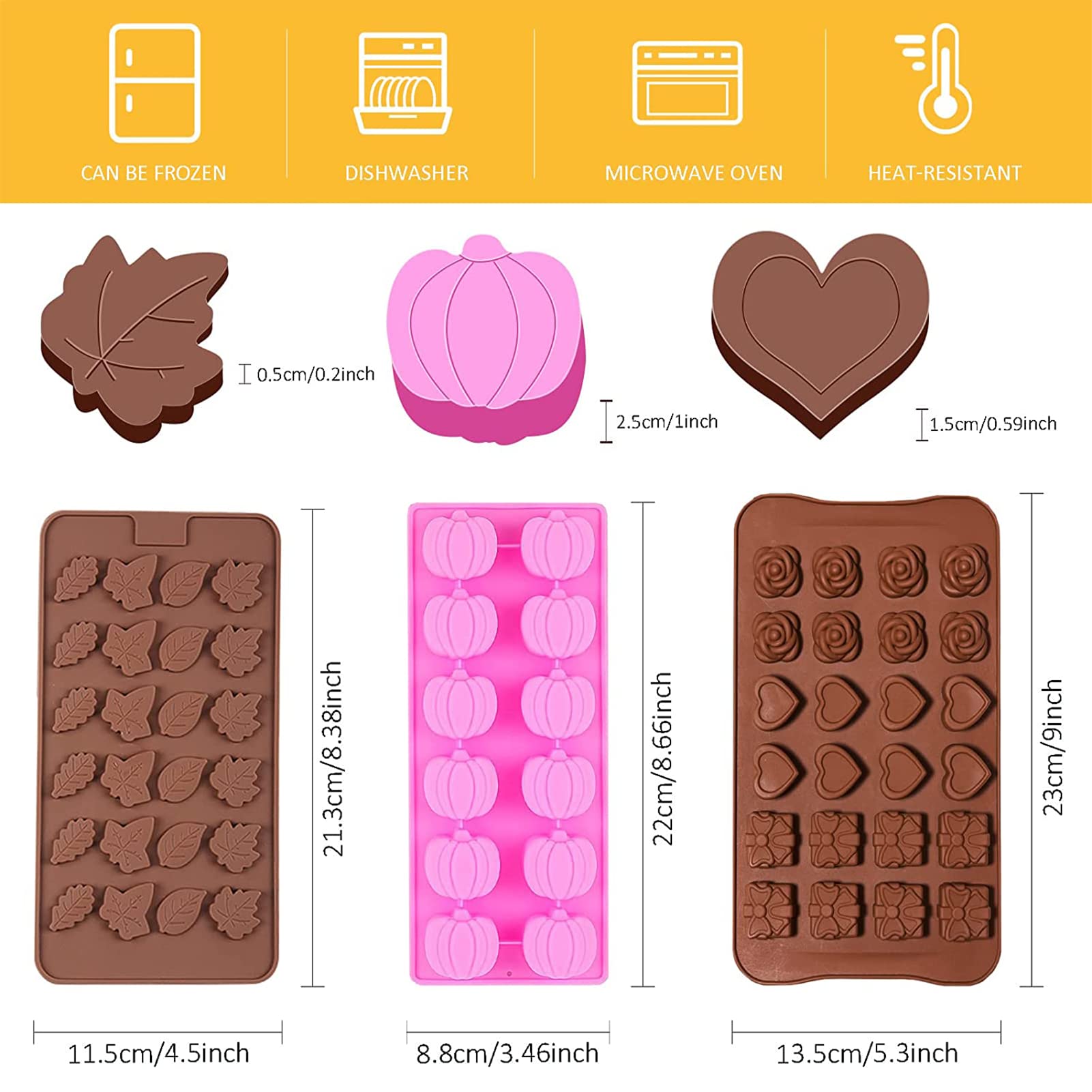 6 Pack Halloween Silicone Molds - Mini Pumpkin & Fall Leaf Shaped Candy Chocolate Molds for Wax Melts, Ice Cubes, Candles - Perfect for Thanksgiving, DIY Crafts, and Holiday Baking Decorations
