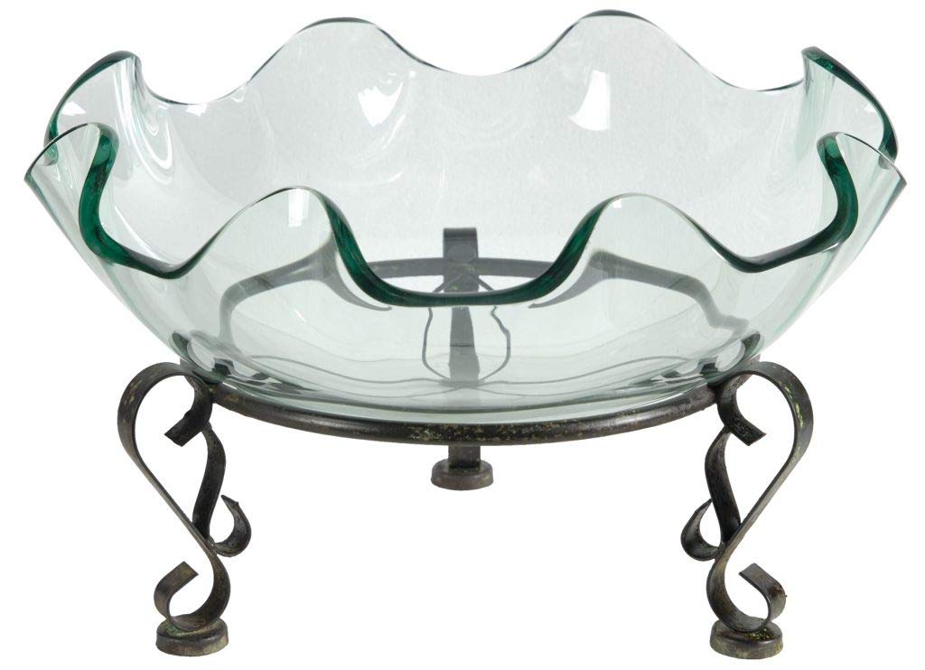 A & B Home 9-Inch Decorative Glass Bowl - Crystal Clear Handmade Glass with Elegant Metal Stand - Perfect for Centerpieces, Candy Displays & Home Decor