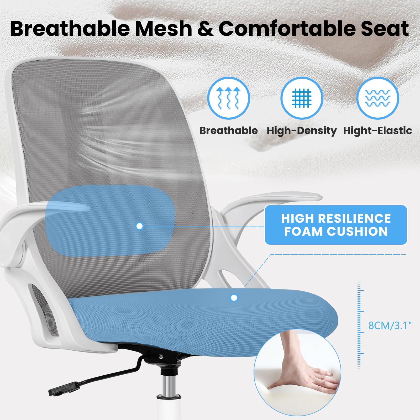 Ergonomic Drafting Chair with Adjustable Lumbar Support & Flip-Up Armrests - Tall Office Stool with Footrest Ring for Standing Desk - Light Gray Executive Computer Chair for Home Office, Studio & Workspace