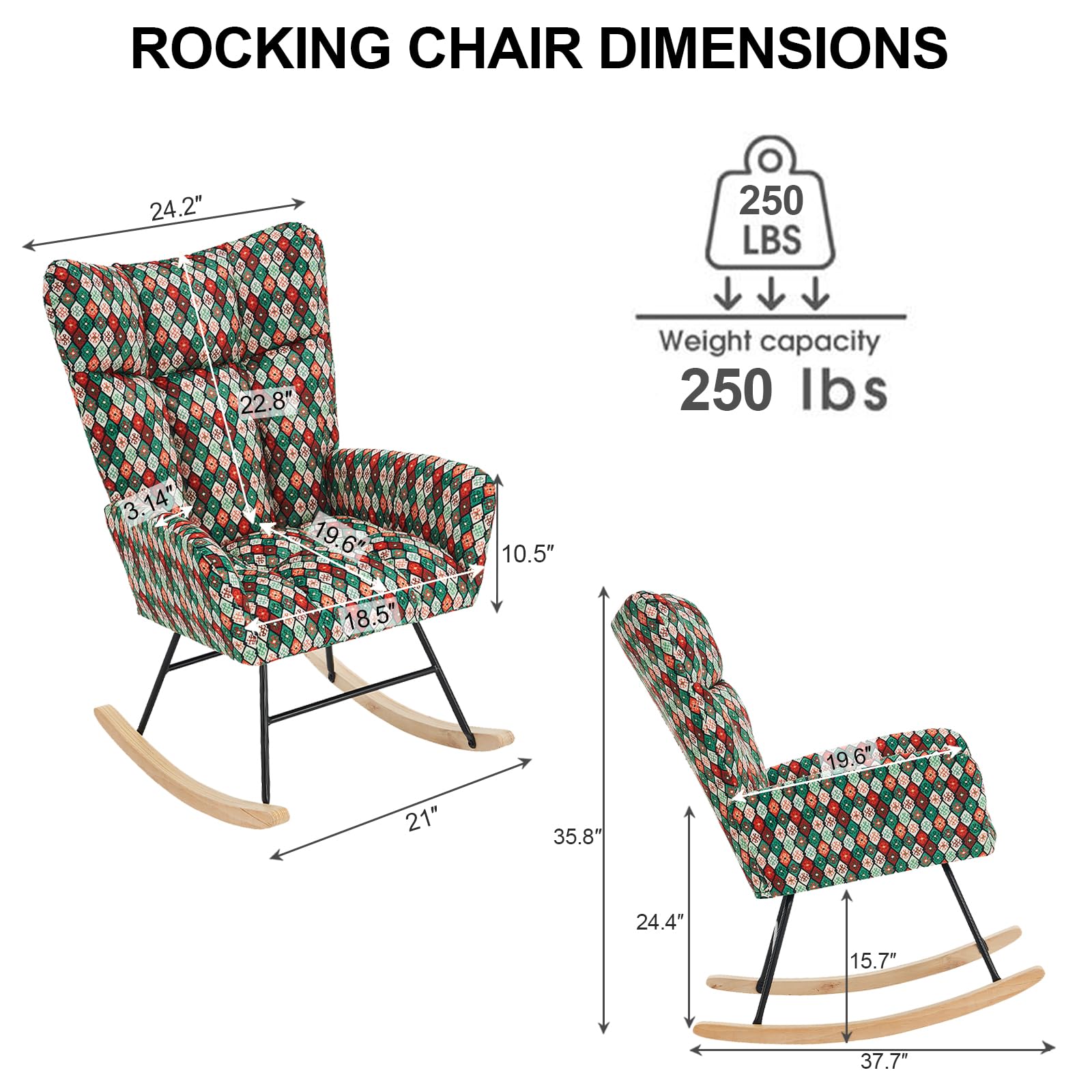 **Solid Wood Nursery Rocking Chair with Soft Teddy Fabric Upholstery - Adjustable High Back Glider for Nursing, Reading & Relaxing - Perfect for Nursery, Living Room & Bedroom (Camouflage Design)**