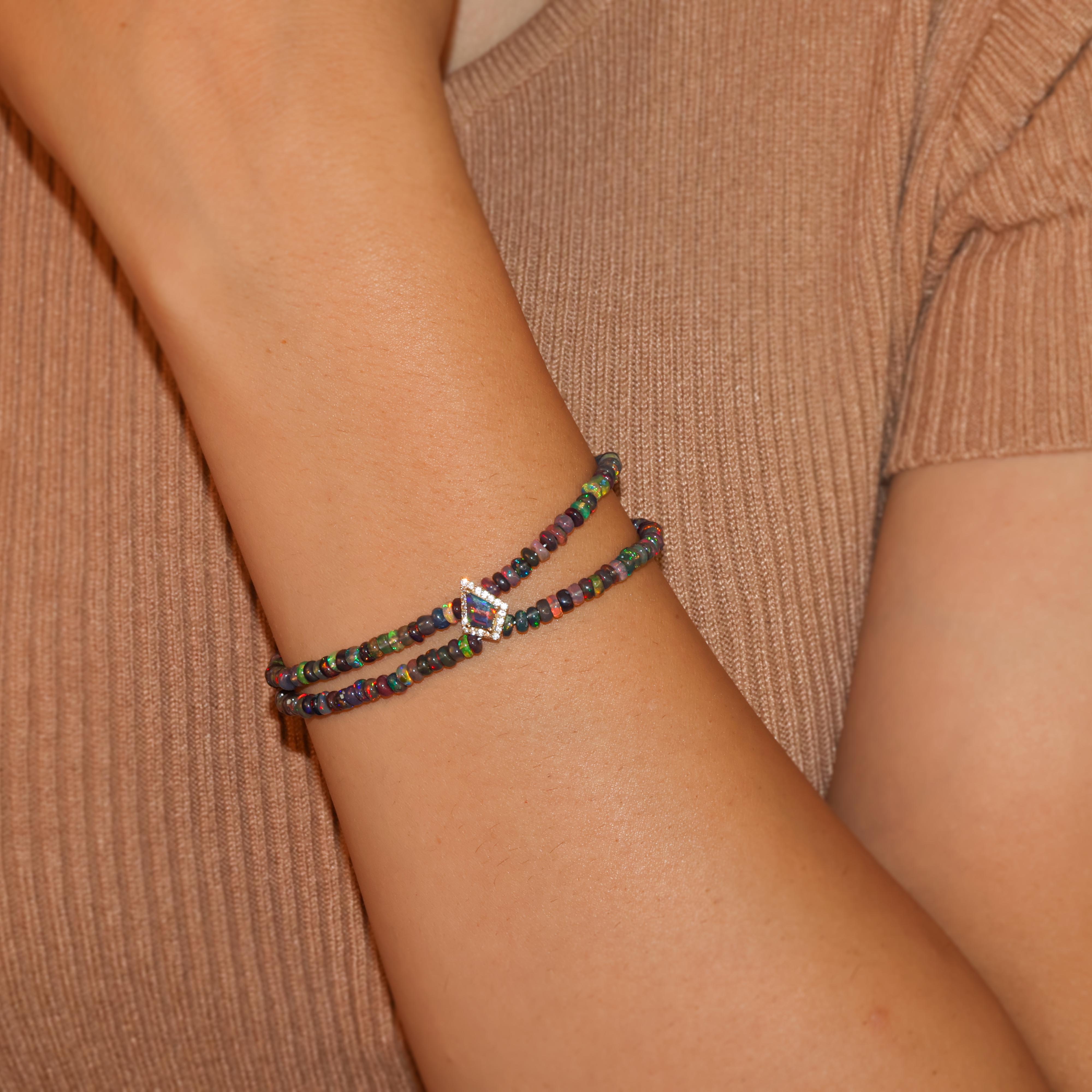 Natural Black Opal Two-Strand Kite Charm Beaded Bracelet for Women | Handmade Boho Jewelry | Perfect for Gifts, Parties & Everyday Wear