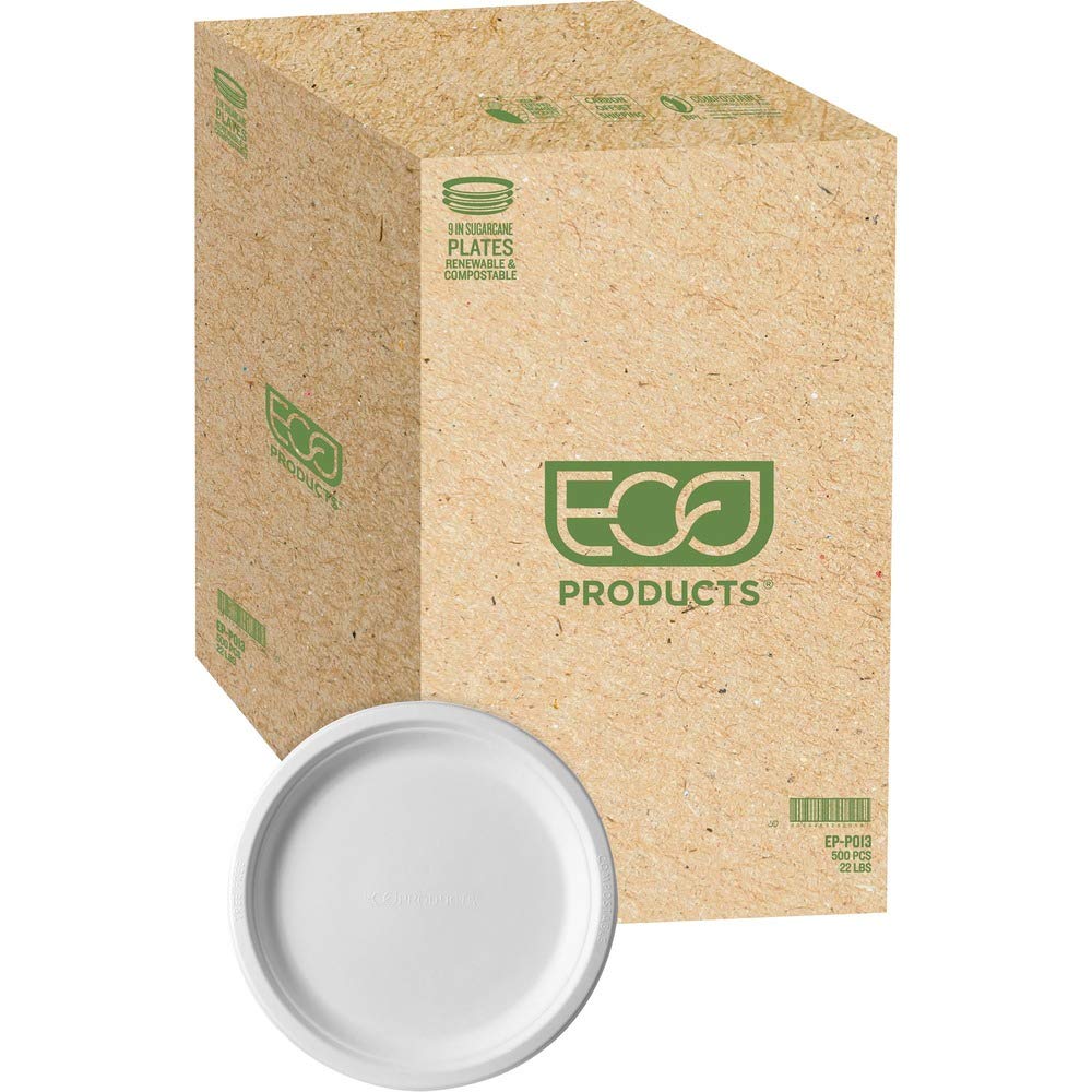 Eco-Friendly Sugarcane Plates - 10.5 Inch Compostable Dinner Plates (Pack of 50) | Biodegradable & Sturdy for Parties, Picnics, BBQs | EcoProducts Inc EPP013CT