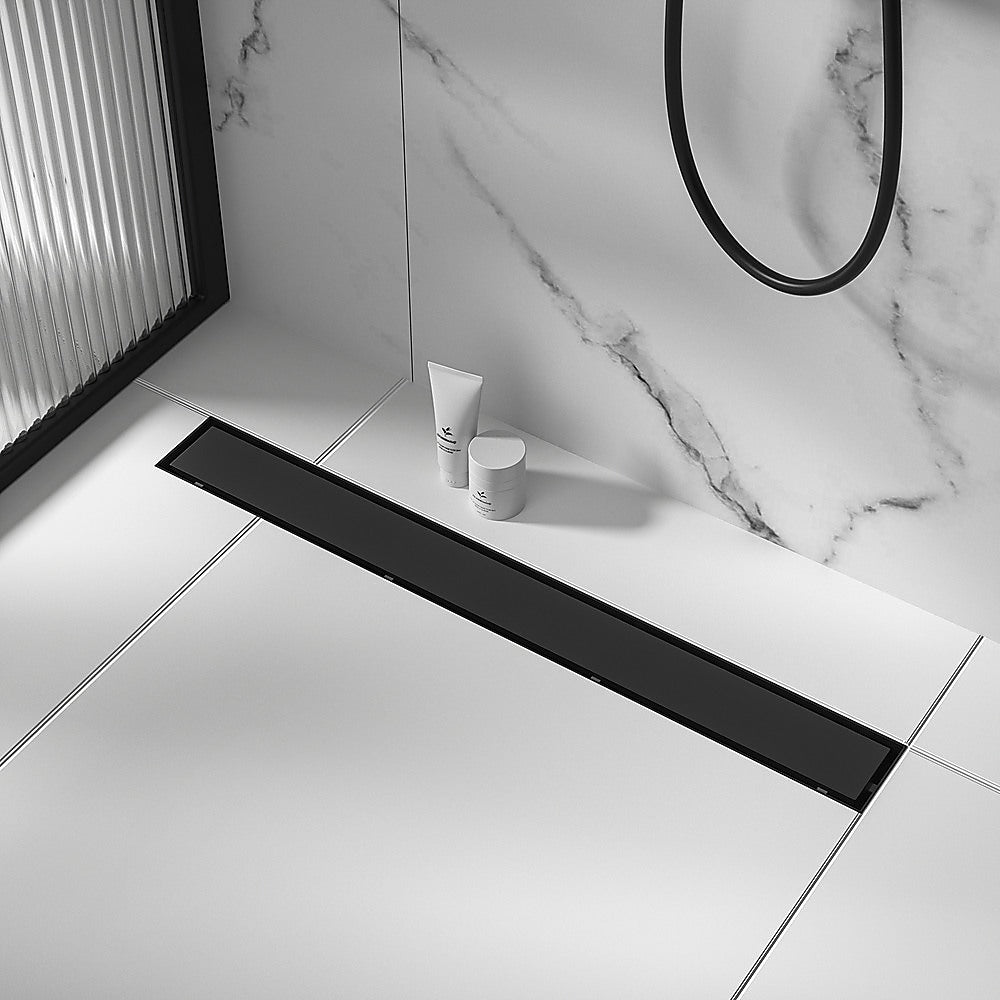 1000mm Black Tile Insert Shower Drain Grate with Center Outlet - Heavy Duty Bathroom Floor Waste Drain for Wet Room, Shower Enclosure & Tiled Floors