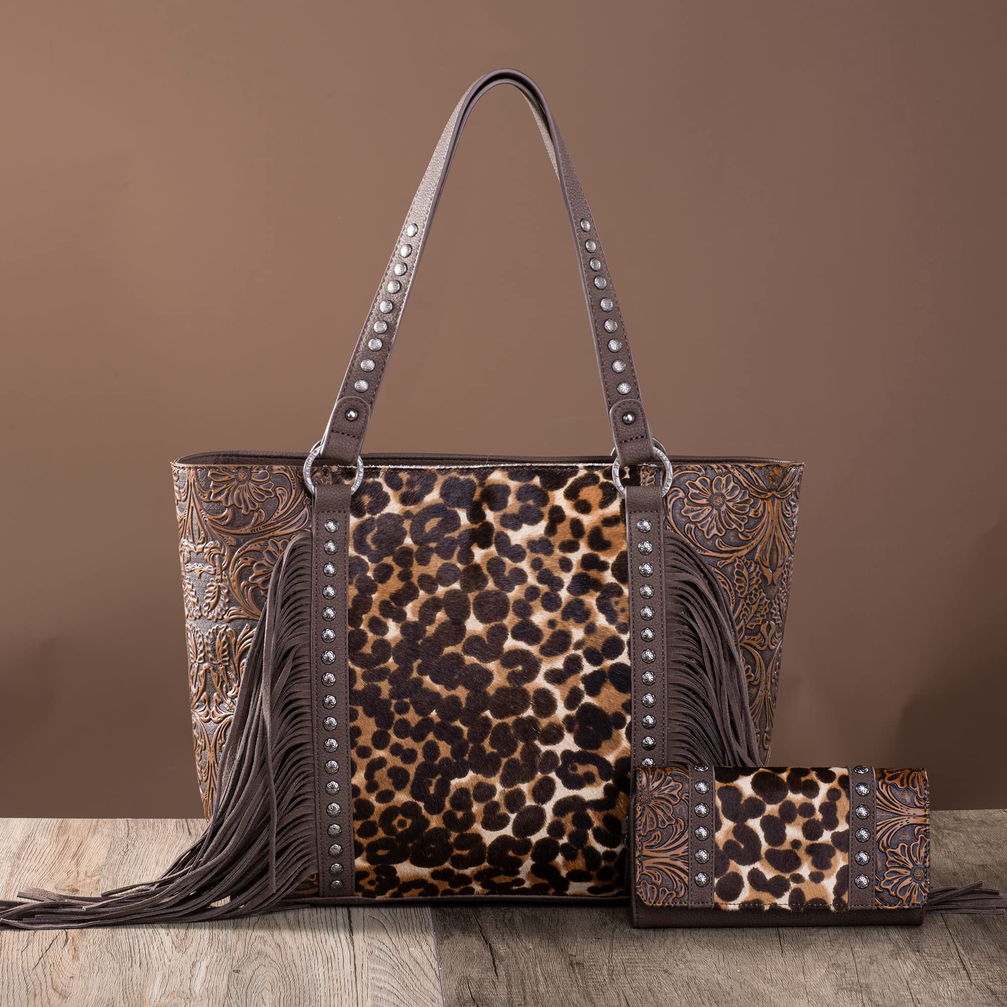 Genuine Cowhide Western Tote Bag for Women - Large Leather Shoulder Bag & Handbag with Matching Wallet | Perfect for Work, Travel, and Everyday Use
