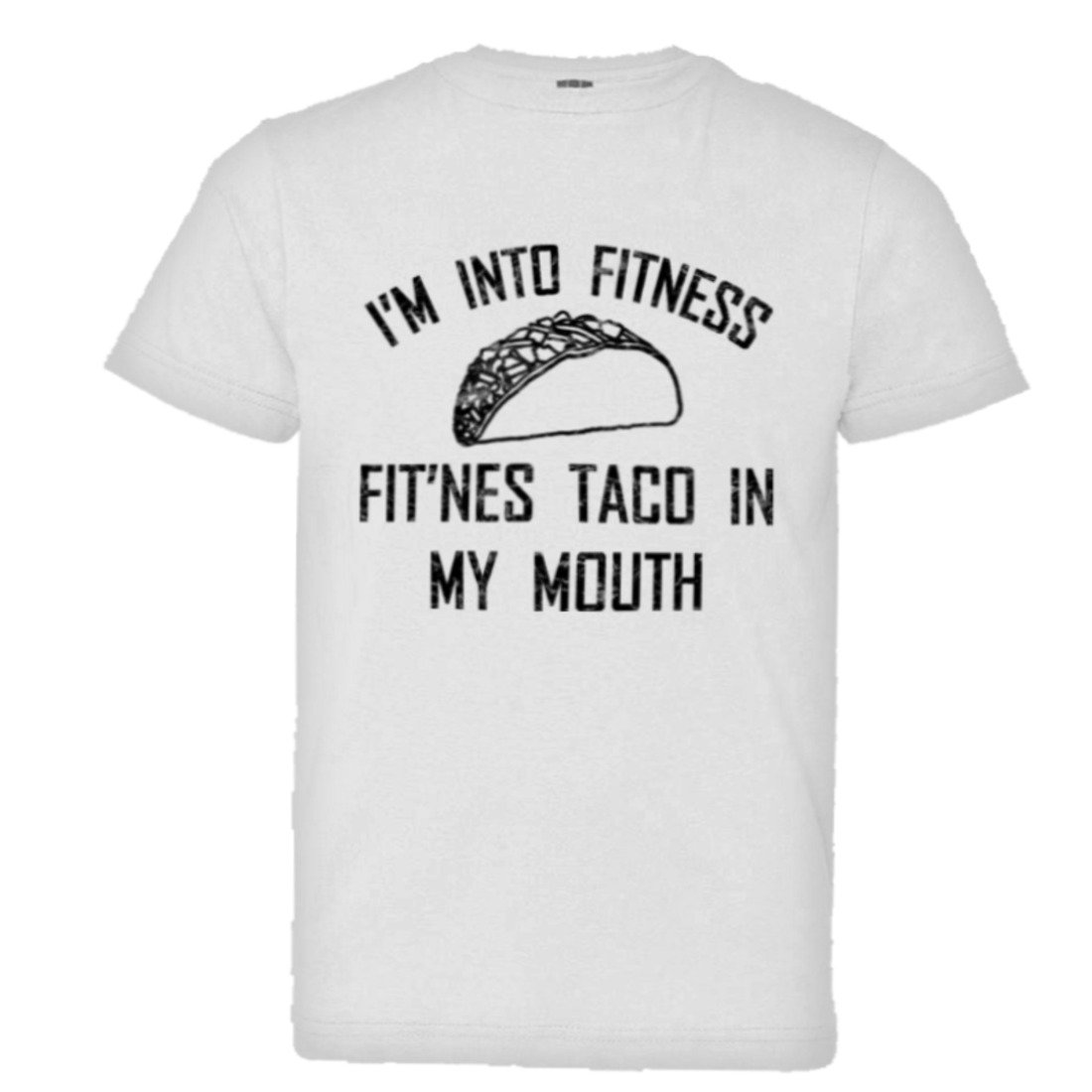 Youth Fitness 'Fit This Taco Into My Mouth' Distressed Vintage Graphic Tee Shirt - Casual Streetwear for Gym, Workout & Everyday Wear